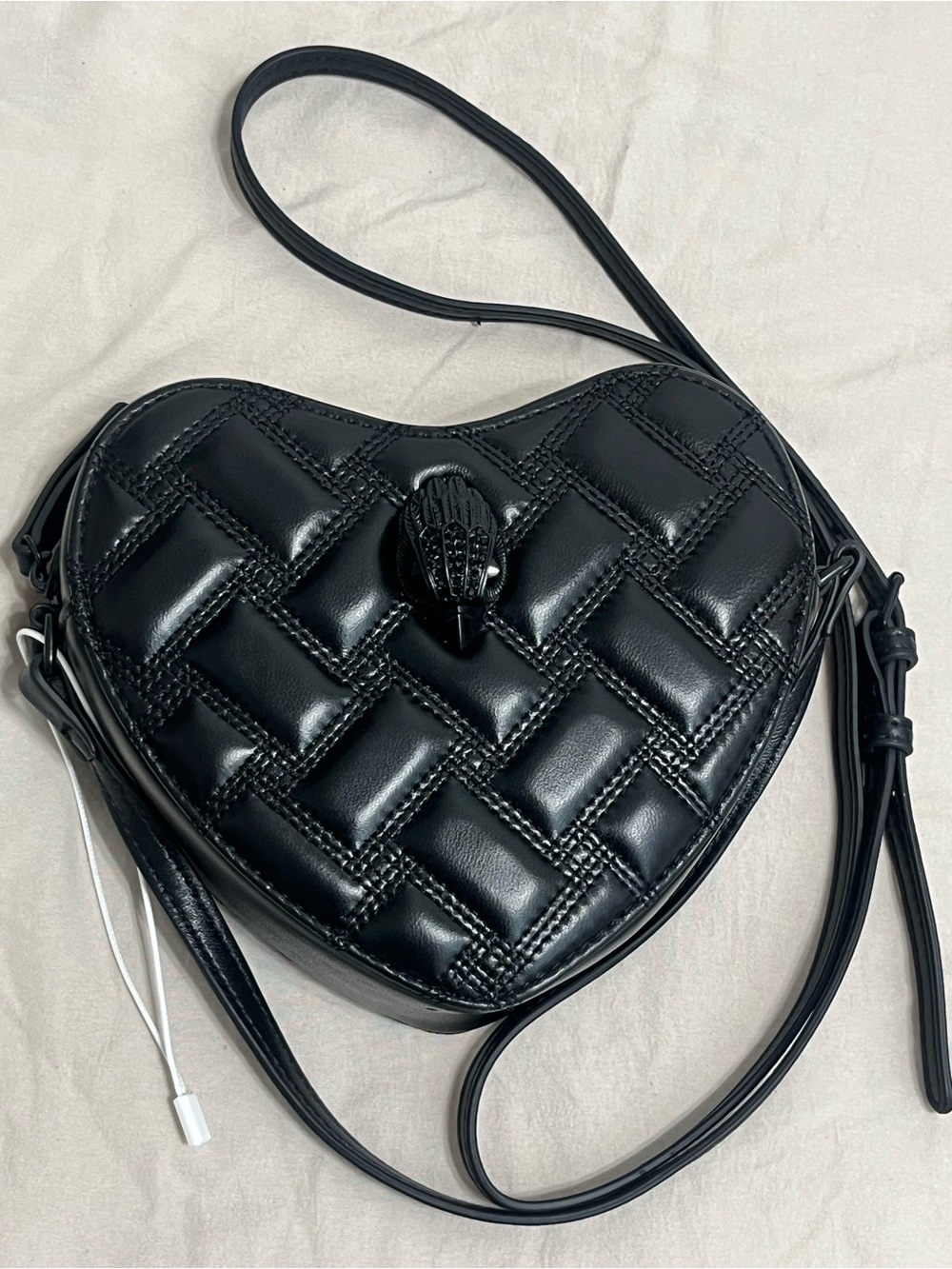 Kurt Geiger Kensington Black Quilted Heart Crossbody Bag - Picture 11 of 14